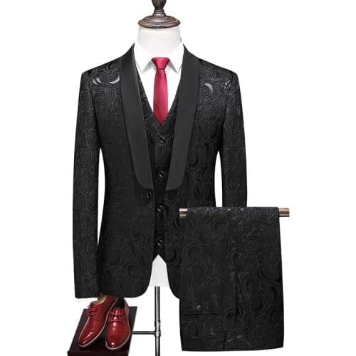 Classic British Style Jacquard Business Suit Black White Fashion Men Wedding Groom Tuxedo Suits Large Size 5XL Blazer Man