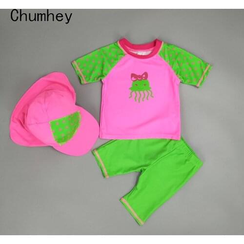 12-18 Mon UV 50+ Infant Swimwear Baby Girls Three Pieces Swimsuit Rash Guards Babies Swimming Suit Bebe Surfing Suit Beach Wears