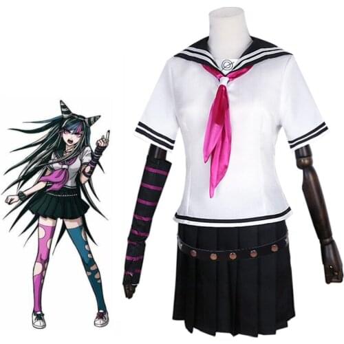 Mioda Ibuki Cosplay Custome Dangan Ronpa 2 Goodbye Despair Shirt Dress Long Wig School Girl Jk Uniform Skirt Set Halloween Party