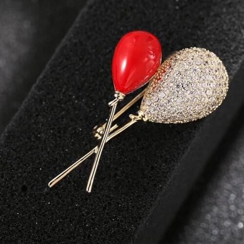 Fashion Elegant Red Balloon For Woman Coat Accessories High Quality Copper Gold Plated Womens Brooches Pins Jewelry Wholesale