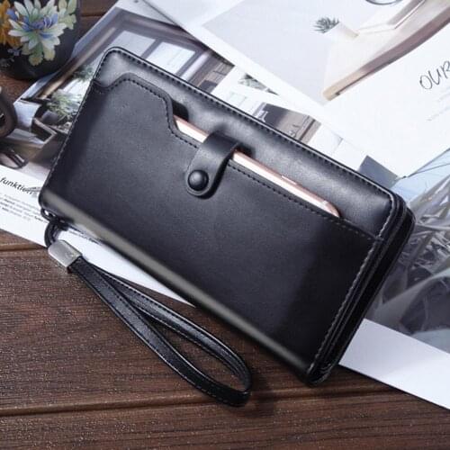 65% Dropshipping!!Mens Card Holder Wallet Faux Leather Multi-Card Slot Long Wallet Two Grain Chain Clutch