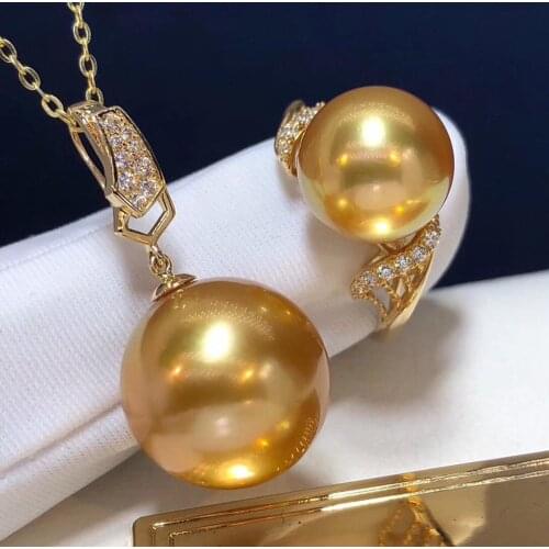 D119 Fine Jewelry 18K Gold Natural Ocean Sea Golden Pearls 10-13mm Females Jewelry Sets for Women FIne Jewelry Sets