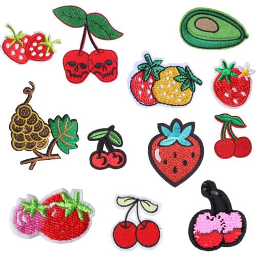 Fruit Strawberry Iron on Patches for Clothing Cherry Grape DIY Embroidery Stripe on Clothes Sequin Applique Badge Cloth Fabric