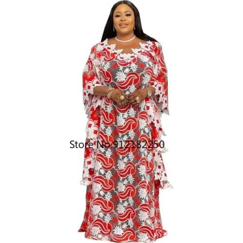 2021 New African Guipure Lace Dresses For Women Ankara Dashiki Embroidery Maxi Robe Wedding Party Kaftan Abaya Plus Size Bubu