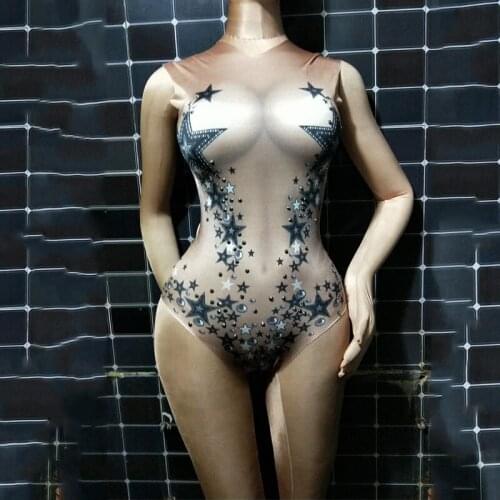 New Meat Jazz Dance Jumpsuit DS Costumes Stage Costumes Brown Imitation Lace Print Fake Nightclub Photography Clothes DJ404