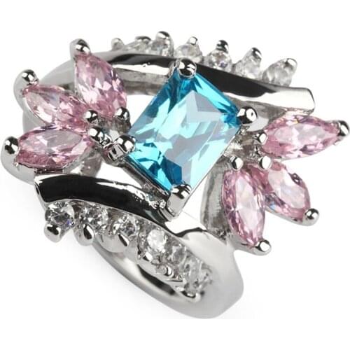 SHUNXUNZE engagement rings Jewelry for women accessories alliance pink and blue Cubic Zirconia Rhodium Plated R227 size 6 7 8 9