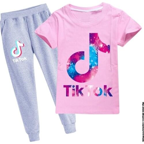 Toddler Girls Summer Clothes Set Tik Tok Cotton Short Sleeve T-Shirt + Pants 2pcs/Set Kids Children Outfits for 2-16Year