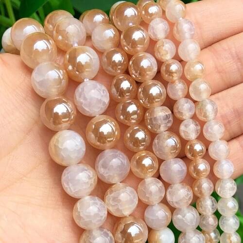 Wholesale Champagne Metallic Coated Beads Natural Cracked Dragon Fire Agates Loose Round Beads for Jewelry Making DIY Bracelet