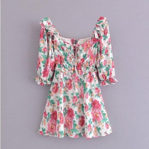 Vintage Dress Elegant Printing Bohemian Bandage Sexy One Shoulder Floral Pullover Draped High Waist A-LINE Summer Women Clothing