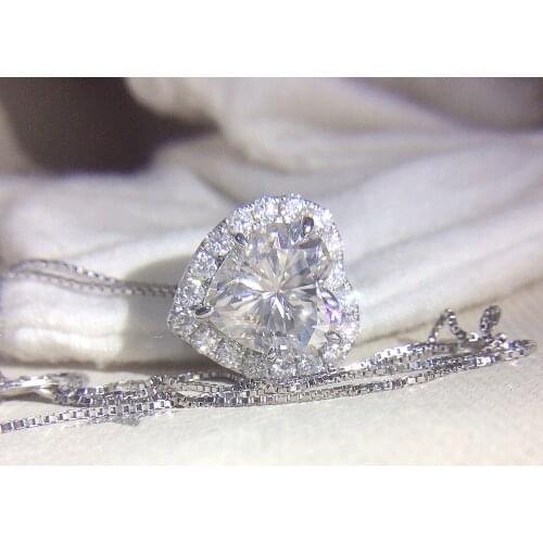 Genuine 14K 585 White Gold DF Color 2ctw 8.0mm Test Positive Heart Cut Moissanite Diamond Pendant Necklace For Women