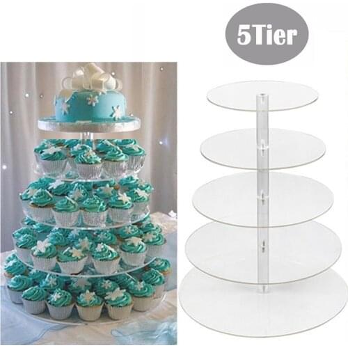 5 Tiers Transparent Round Cake Stand Wedding Party Display Dessert Cupcake Holder