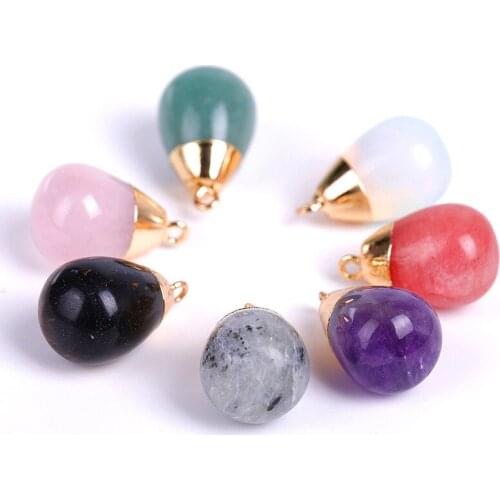 Gold Teardrop stone Pink Blue Green Crystal Quartz Pendant Wholesale Charms For Necklace Dangle Jewelry Making