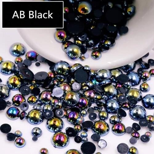 AB Black Half Pearl Mixed Size from 1.5mm To 10mm Craft ABS Resin Flatback Half round imitation pearls Nail DIY Decoration
