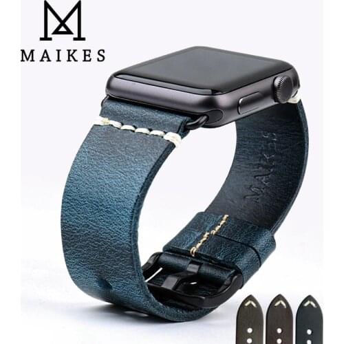 MAIKES Watch Bracelet Oil Wax Leather Watch Band For Apple Watch 44mm 40mm / 42mm 38mm Series SE/6/5/4/3/2/1 iWatch Watch Strap