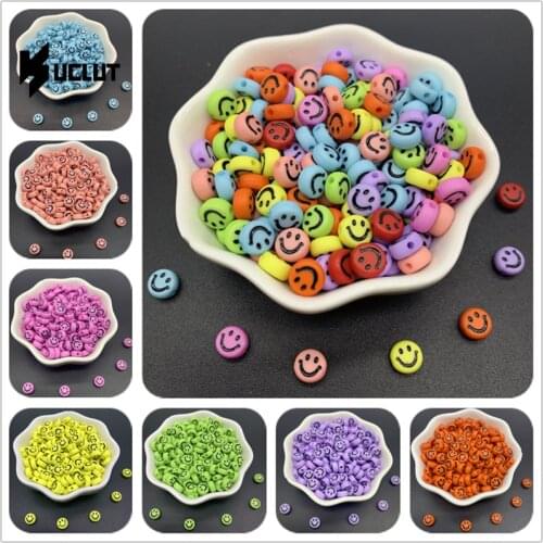 DIY 100pcs/Lot 7mm Oval Shape Acrylic Spaced Beads Smile Face Beads for Jewelry Making Charms Bracelet Necklac