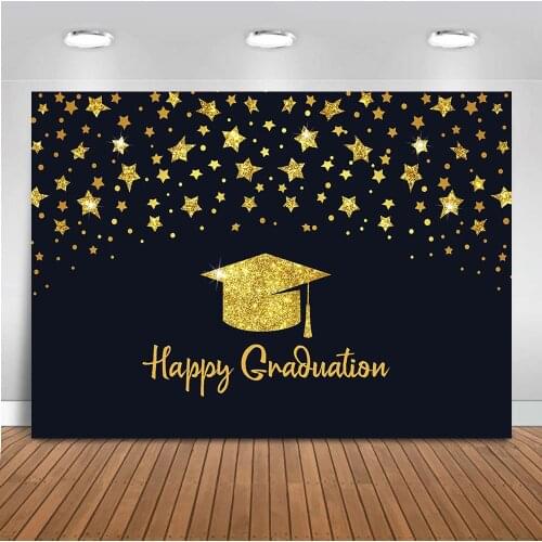 Happy Graduation Backdrop for Photography Party Decoration Banner Gold Glitter Background for Photo Studio Class of 2019