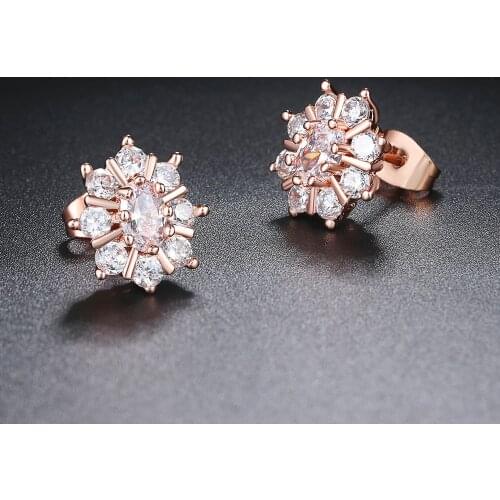 Top Quality Sunflower Rose Gold Color Stud Earrings Made with Genuine Austrian Crystal ZYE020 ZYE019 ZYE366