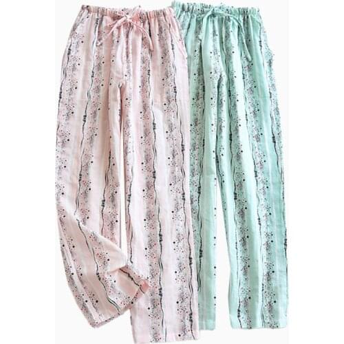 2021 Spring Summer New Women Washed Cotton Sleep Bottoms With Pocket Loose Elastic Waist Ladies Household Pants Soft Beach Wear