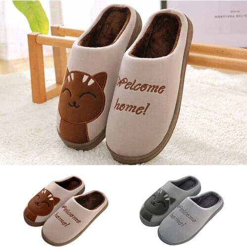 Cat Animal Prints Cute Home Slippers Short Plush Warm Soft Cotton Women Slippers Loves Floor Indoor Shoes Women Large Size 45