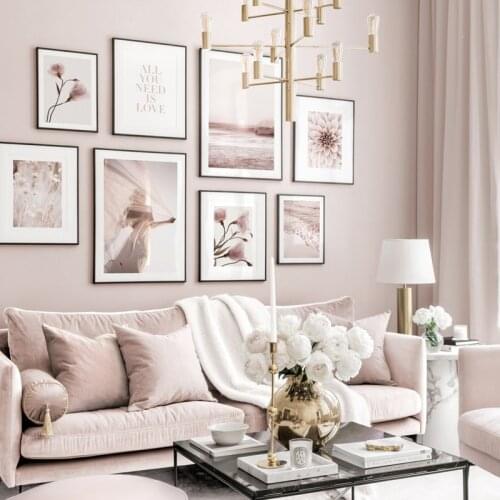 Scandinavian Pinky Beautiful Flower Landscape Nordic Wall Art Print Posters Canvas Painting Modern Living Room Decor Pictures