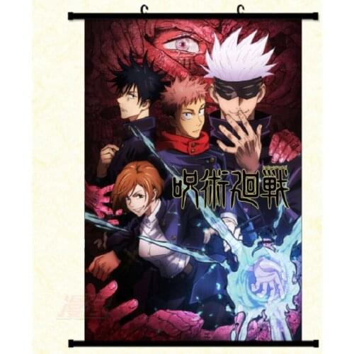 One Piece Anime Fabric Painting Jujutsu Kaisen Poster Aниме Genshin Impact For Home Decor Room Decoration Wall Scroll Stick