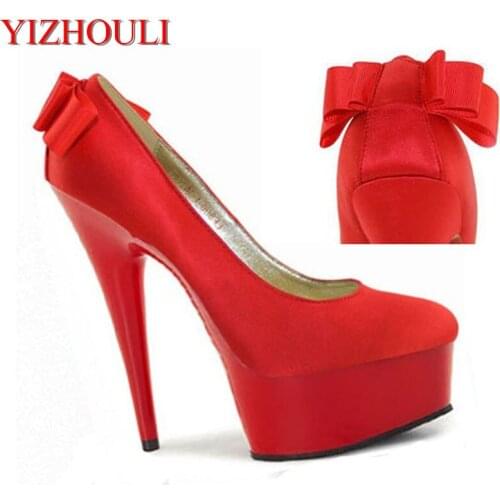 Mature temptation Mysterious red transparent sexy fashion ultra-high documentary shoes Roman style bowknot is 15 cm high heels