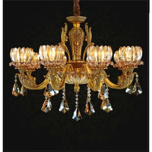 Modern European Alloy Copper Color Crystal Chandelier E14 LED AC Home Decora Brass Color Crystal Lamp Lustre Suspension Lights