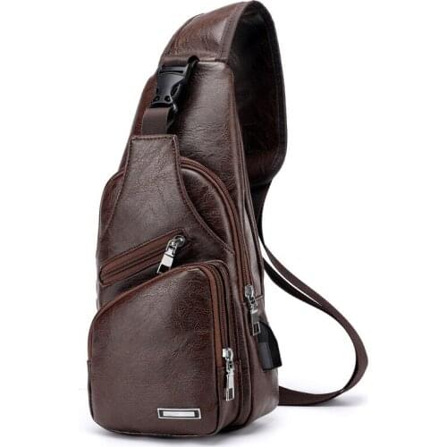2018 New Mens Crossbody Bags Men USB Chest Bags Designer Messenger bag Leather Shoulder Bags Diagonal Package Back Pack Travel