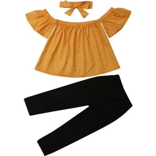 2-7Years Toddler Baby Girls Off Shoulder Crop Top Pants Outfits Headband Clothes Summer