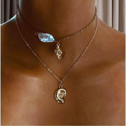 HaHaGirl Vintage Multilayer Pendant Star Heart Necklace For Women Statement Gold Color Chunky Chain Choker Necklaces Jewelry