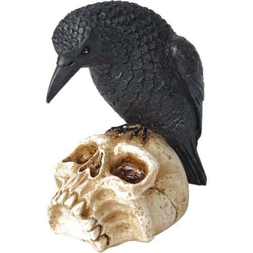 Crow Standing Skull Home Decor Halloween Craft Decoration Figurines For Interior Office Ornaments For Home Statue