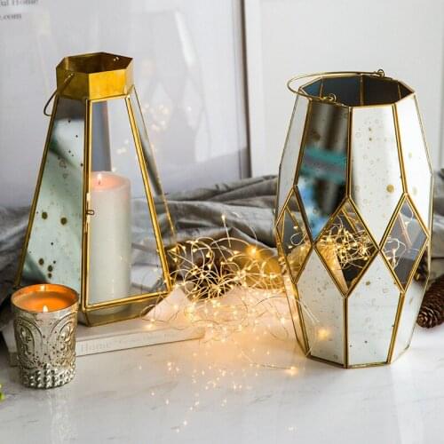 Hand-made mirror retro geometric Rhombus vase candle holder dual-use home wedding candle holder vase decoration gift