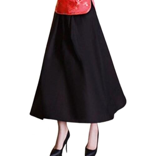 Womens Long skirt Solid Color Loose Hem Mid Waist Bust Long skirts for womens Vintage Pleated Skirt Jupe Femme