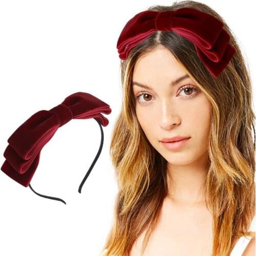 Folded Bowknot Hairband Womens Flannel Black Iron Head Buckle Handmade Pure Color Ribbon Girls Daily Life Headdress