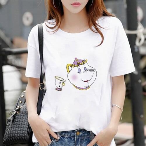 New Mrs.Potts and Her Son Print Women T Shirt Summer Short Sleeve Casual O-neck Tshirts Beauty and The Beast Harajuku T-shirts