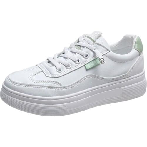 HOT Women Sneakers 2021 Fashion Breathble Vulcanized Shoes Women Pu leather Platform Shoes Women Lace up Casual Shoes White