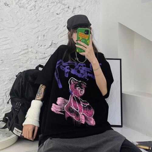 Women T-Shirts Anime Harajuku Y2K Loose Streetwear Short Sleeve Dark Cotton Tee Tops Black Dropshipping Vintage Loose Clothes