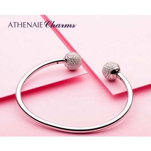 ATHENAIE 925 Sterling Silver CZ Moments Classic Open Bangle for Women Fit Charms Beads for Women Jewelry Gift