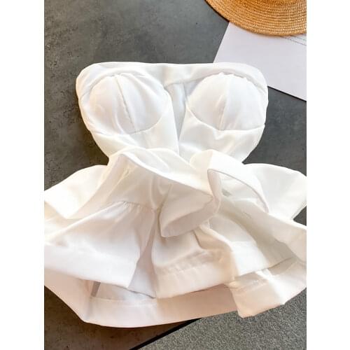 Spring Autumn Sexy Black/White Strapless Tops Women Elegant Two Layer Ruffle Short Tank Shirts Female Slim Camis New Fashion