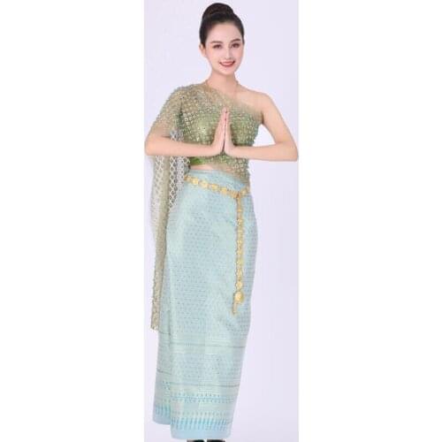 Thailand Traditional summer Dress Embroidery Water-Splashing Festival party gown ethnic style costume Asian Thai suit