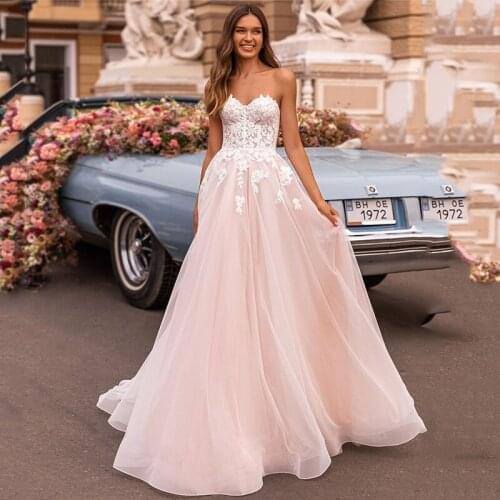 Pink White Lace Wedding Dresses Vintage Sweetheart Boho Bride Dress Applique Country Wedding Gowns 2021 Vestido de Noivas