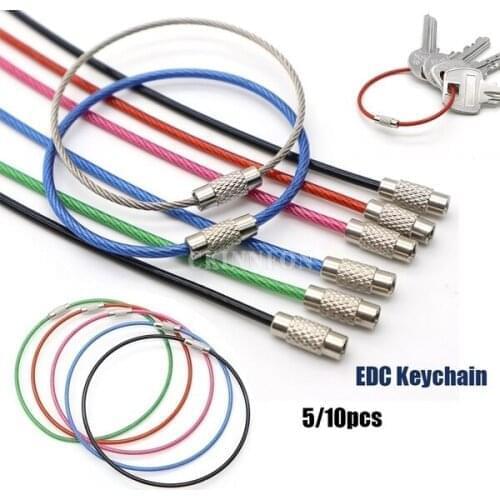 1000Pcs/Lot Colorful EDC Keychain Stainless Steel Carabiner Key Holder Tools Wire Keyrings Cable Rope Screw Locking Key Chain
