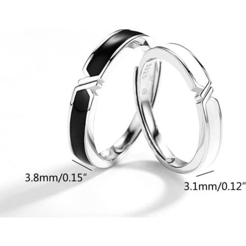 2Pcs Black and White Lovers Knot Ring Bands Kit Couples Matching Rings Promise Wedding Bands Adjustable for Him and Her
