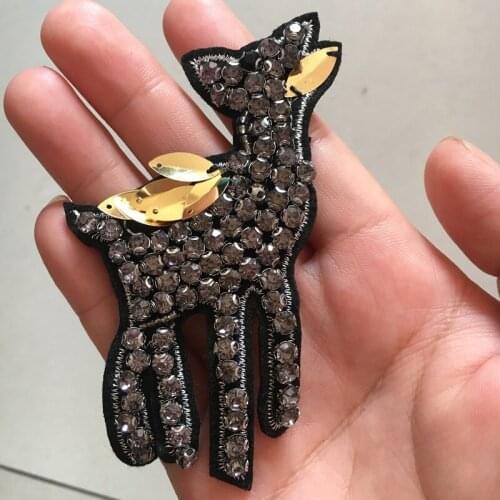 3D Handmade High Rrade Rhinestones Patches for Clothing Sew on Deer Sequin Beaded Applique for Clothes DIY Decorative Parches