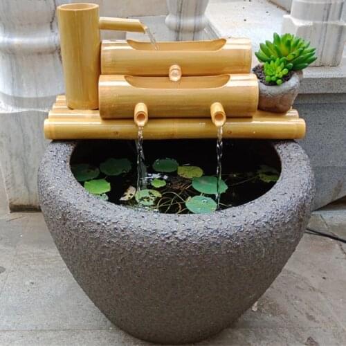 Bamboo Tube Creative Water Fountains Home Decoration Ornaments Feng Shui Wheel Crafts Office Tabletop Waterscape Figurines