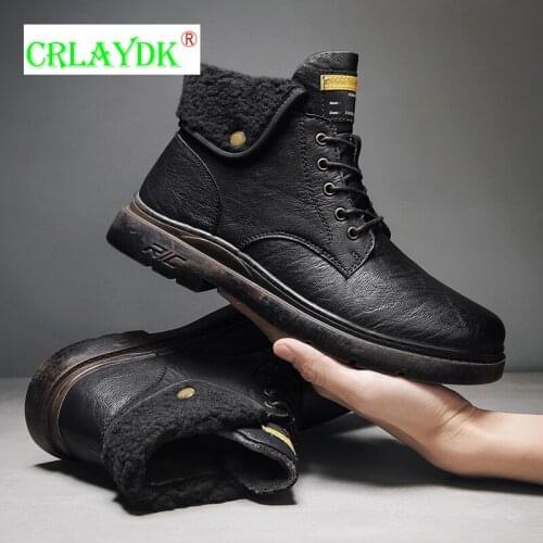 CRLAYDK High Quality Mens Plus Velvet Thick Warm Snow Boots Winter Casual Shoes Fur Non-Slip Outdoor Waterproof Platform Bottes