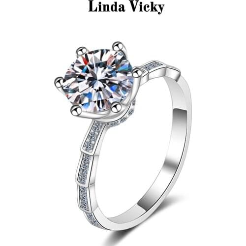 LINDA VICKY Classic Six Claw 2ct Diamond Ring Women Fashion Luxury Jewelry Girl Birthday Gift Real Moissanite 925 Silver Rings
