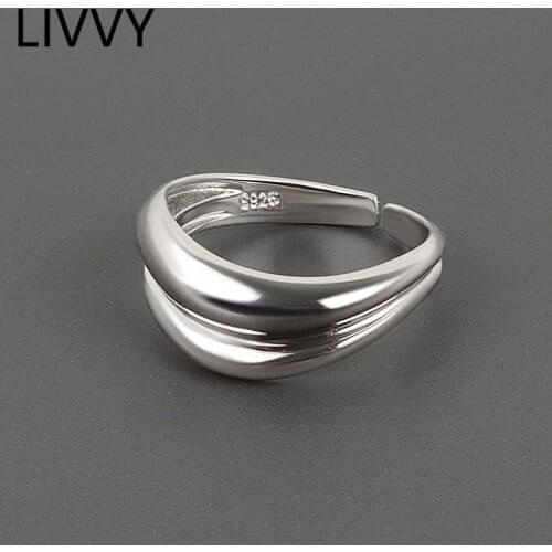 LIVVY Silver Color New Simple Light-Shaped Solid Double-Layer Rings Vintage Jewelry Neutral Style Open Ring Best Gift
