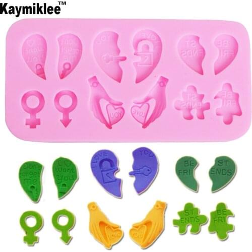 M965 Couples Key Silicone Fondant Mold for Candy Cake Sugar Polymer Clay Chocolate Cupcake Decorating Tools