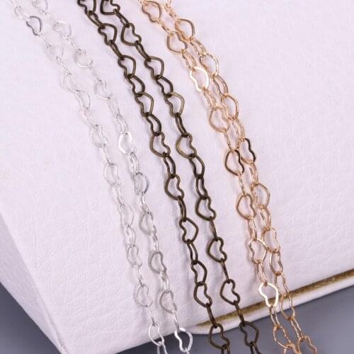 Heart Copper Chain Gold Silver Ancient Bronze Plated Fancy Heart-shaped Handmade Jewelry Making Accessories 20m/roll Wholesale